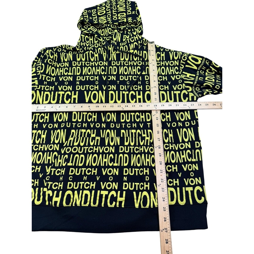 Von Dutch Hoodie Mens Large Black Yellow All Over Logo Print Full Zip Paris - Picture 5 of 5